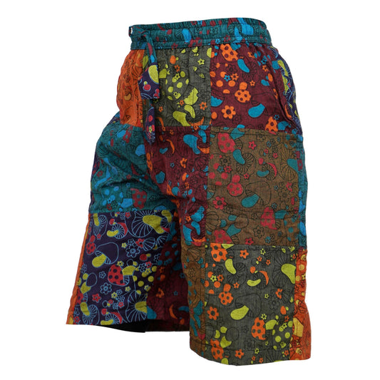 Mens Patchwork Mushroom Print Hippie Summer Shorts