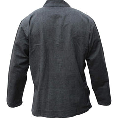 Mens Plain Hemp Band Collar Hippy Summer Light Tops Full Sleeve Grandad Shirt