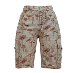 Mens Sun Moon and Mushroom Print Hippie Festival Shorts with Cargo Pockets