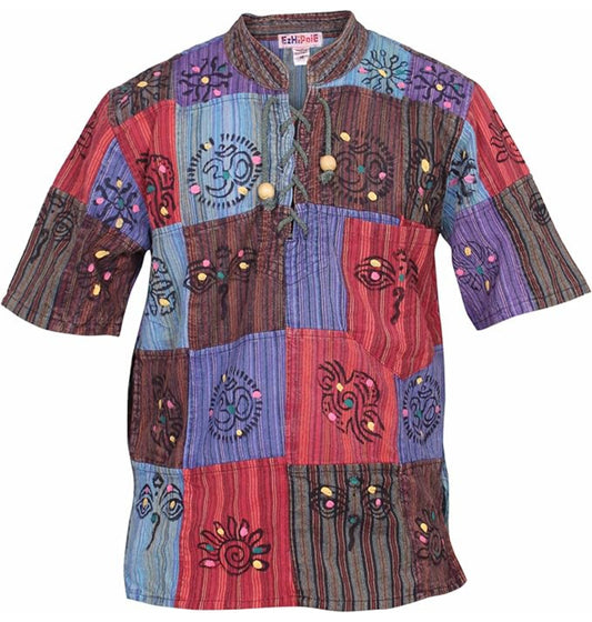 Mens Hippie Patchwork Short Sleeve Summer Festival Shirt