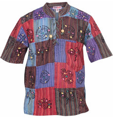 Mens Hippie Patchwork Short Sleeve Summer Festival Shirt