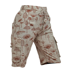 Mens Sun Moon and Mushroom Print Hippie Festival Shorts with Cargo Pockets