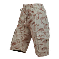 Mens Sun Moon and Mushroom Print Hippie Festival Shorts with Cargo Pockets