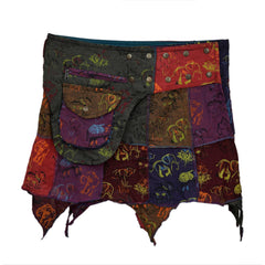 Women Hippie Popper Bohemian Mini Skirts with Hip Pockets