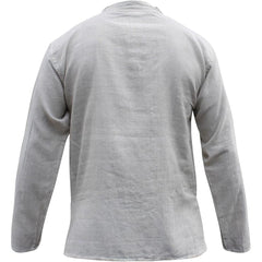 Mens Plain Hemp Band Collar Hippy Summer Light Tops Full Sleeve Grandad Shirt