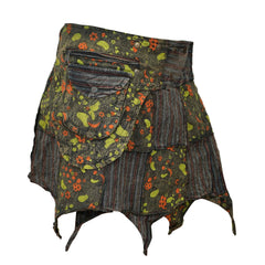 Women Hippie Popper Bohemian Mini Skirts with Hip Pockets