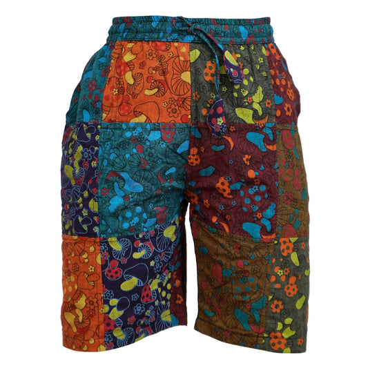 Mens Patchwork Mushroom Print Hippie Summer Shorts