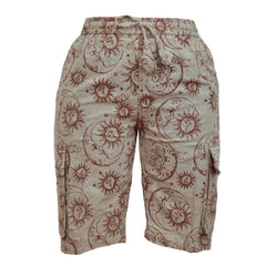 Mens Sun Moon and Mushroom Print Hippie Festival Shorts with Cargo Pockets
