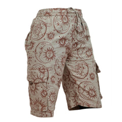 Mens Sun Moon and Mushroom Print Hippie Festival Shorts with Cargo Pockets