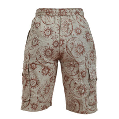 Mens Sun Moon and Mushroom Print Hippie Festival Shorts with Cargo Pockets