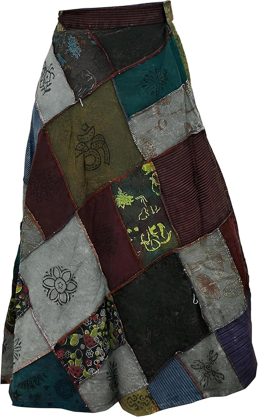 Womens Patchwork Maxi Skirt Summer Cotton Boho Style Long Skirt