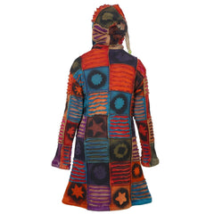 Women's Winter Coat Stencil Print Patchwork Full Zip Long Jacket