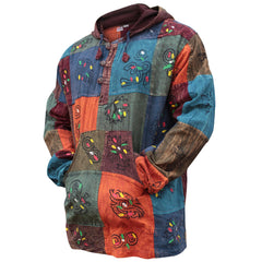 MENS PATCHWORK LONG SLEEVES HODDED HIPPIE GRANDARD SHIRTS