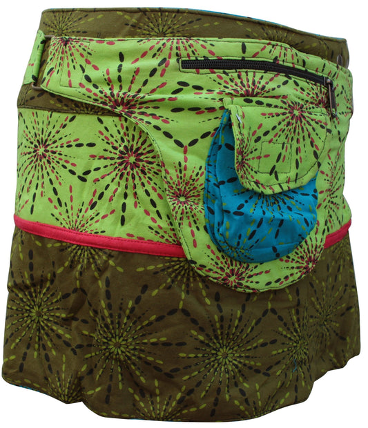 WOMEN REVERSIBLE BOTH SIDE WRAP ROUND HIPPIE POPPER SKIRTS