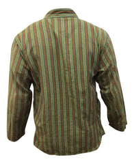 Men Multi Striped Light Cotton Collarless Festival Grandad Shirts