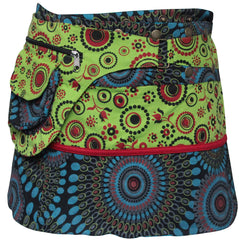 WOMEN REVERSIBLE BOTH SIDE WRAP ROUND HIPPIE POPPER SKIRTS