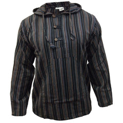 MEN LIGHTWEIGHT MULTICOLOUR DHARKE STRIPE GRANDAD HOODIE SHIRT