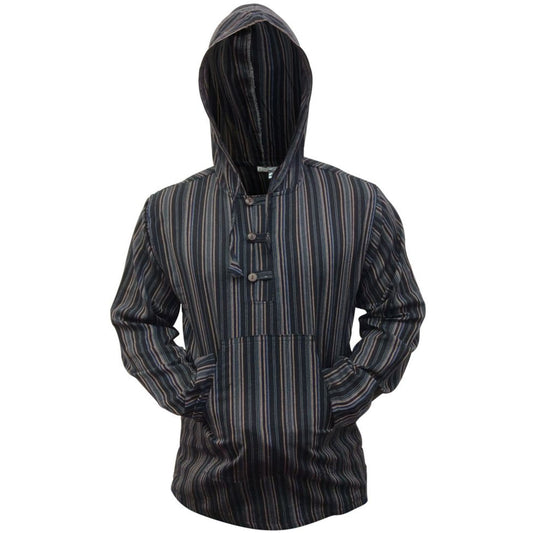 MEN LIGHTWEIGHT MULTICOLOUR DHARKE STRIPE GRANDAD HOODIE SHIRT