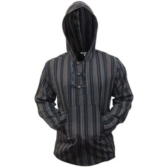 MEN LIGHTWEIGHT MULTICOLOUR DHARKE STRIPE GRANDAD HOODIE SHIRT