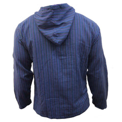 MEN LIGHTWEIGHT MULTICOLOUR DHARKE STRIPE GRANDAD HOODIE SHIRT