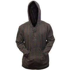 MEN LIGHTWEIGHT MULTICOLOUR DHARKE STRIPE GRANDAD HOODIE SHIRT