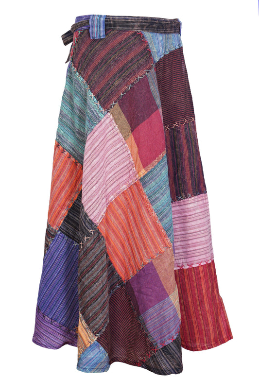 Women Wrap Round Hippie Festival Solid Patchwork Boho Multicoloured Long Skirt