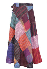 Women Wrap Round Hippie Festival Solid Patchwork Boho Multicoloured Long Skirt