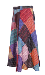 Women Wrap Round Hippie Festival Solid Patchwork Boho Multicoloured Long Skirt