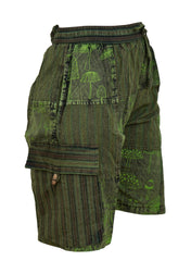 MENS PATCHWORK MUSHROOM PRINT HIPPIE BOHO CARGO SHORTS WITH POCKETS