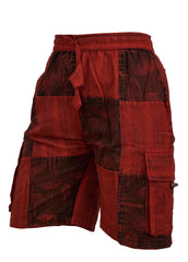 MENS PATCHWORK MUSHROOM PRINT HIPPIE BOHO CARGO SHORTS WITH POCKETS