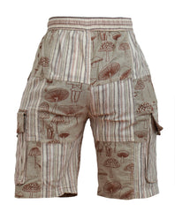 MENS PATCHWORK MUSHROOM PRINT HIPPIE BOHO CARGO SHORTS WITH POCKETS