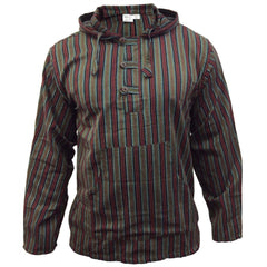 MEN LIGHTWEIGHT MULTICOLOUR DHARKE STRIPE GRANDAD HOODIE SHIRT