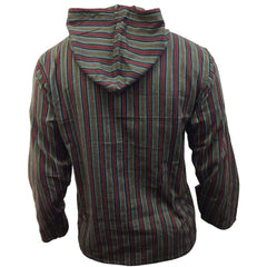 MEN LIGHTWEIGHT MULTICOLOUR DHARKE STRIPE GRANDAD HOODIE SHIRT