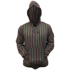 MEN LIGHTWEIGHT MULTICOLOUR DHARKE STRIPE GRANDAD HOODIE SHIRT
