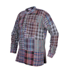 Men's Patchwork Casual  Button Down Kurta Checkered Cotton Hippie Grandad Shirts