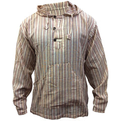 MEN LIGHTWEIGHT MULTICOLOUR DHARKE STRIPE GRANDAD HOODIE SHIRT
