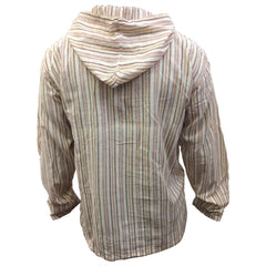 MEN LIGHTWEIGHT MULTICOLOUR DHARKE STRIPE GRANDAD HOODIE SHIRT