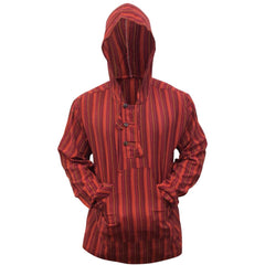 MEN LIGHTWEIGHT MULTICOLOUR DHARKE STRIPE GRANDAD HOODIE SHIRT