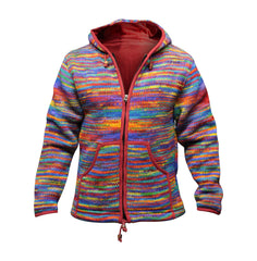 Tie Dye Hooded Wool Jacket, Fleece Lined Long Sleeve Full Zip Hoodie Hippie Sweater for Men