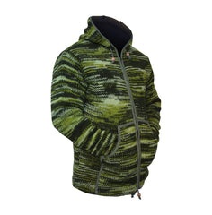 Tie Dye Hooded Wool Jacket, Fleece Lined Long Sleeve Full Zip Hoodie Hippie Sweater for Men