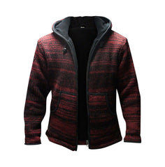 Tie Dye Hooded Wool Jacket, Fleece Lined Long Sleeve Full Zip Hoodie Hippie Sweater for Men