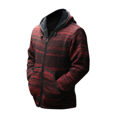 Tie Dye Hooded Wool Jacket, Fleece Lined Long Sleeve Full Zip Hoodie Hippie Sweater for Men