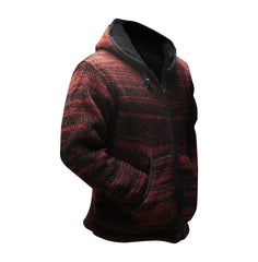 Tie Dye Hooded Wool Jacket, Fleece Lined Long Sleeve Full Zip Hoodie Hippie Sweater for Men