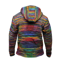 Tie Dye Hooded Wool Jacket, Fleece Lined Long Sleeve Full Zip Hoodie Hippie Sweater for Men