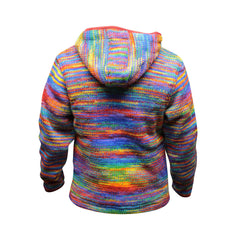 Tie Dye Hooded Wool Jacket, Fleece Lined Long Sleeve Full Zip Hoodie Hippie Sweater for Men