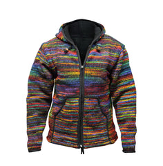 Tie Dye Hooded Wool Jacket, Fleece Lined Long Sleeve Full Zip Hoodie Hippie Sweater for Men