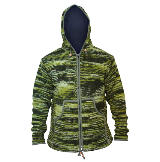 Tie Dye Hooded Wool Jacket, Fleece Lined Long Sleeve Full Zip Hoodie Hippie Sweater for Men