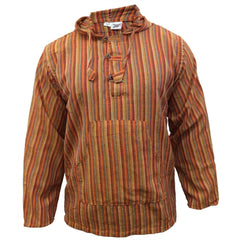 MEN LIGHTWEIGHT MULTICOLOUR DHARKE STRIPE GRANDAD HOODIE SHIRT