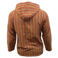MEN LIGHTWEIGHT MULTICOLOUR DHARKE STRIPE GRANDAD HOODIE SHIRT