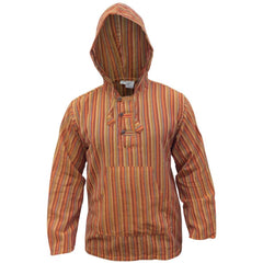 MEN LIGHTWEIGHT MULTICOLOUR DHARKE STRIPE GRANDAD HOODIE SHIRT